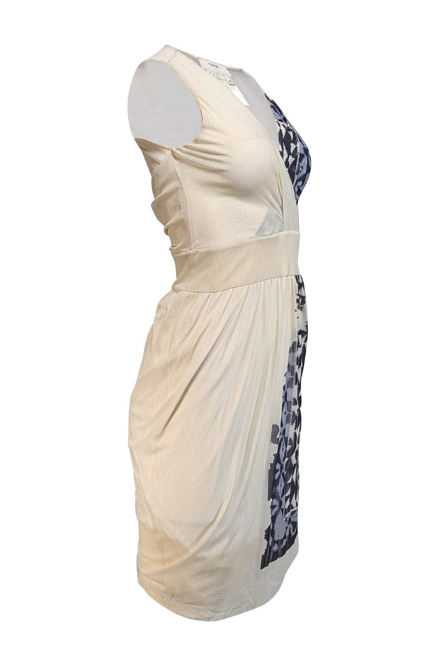 Fuzzi - Cream & Grey Print Sleeveless Semi Sheer Dress Sz S - Current Boutique