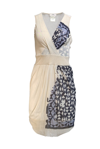 Fuzzi - Cream & Grey Print Sleeveless Semi Sheer Dress Sz S - Current Boutique