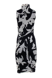 Current Boutique-Fuzzi - Black & Cream Print Mock Neck Fitted Dress Sz XS