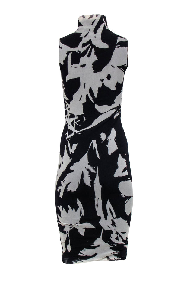 Current Boutique-Fuzzi - Black & Cream Print Mock Neck Fitted Dress Sz XS