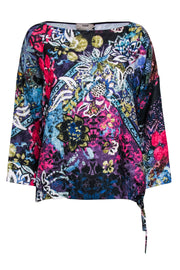Current Boutique-Fuzzi - Black w/ Multicolor Floral Print Drawstring Top Sz M