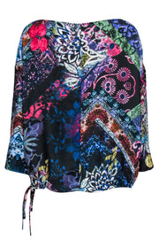 Current Boutique-Fuzzi - Black w/ Multicolor Floral Print Drawstring Top Sz M