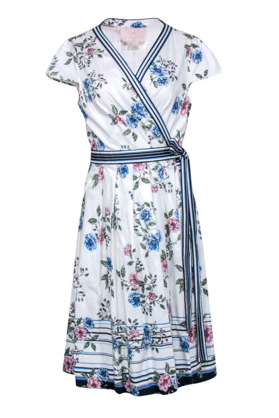 Current Boutique-Gal Meets Glam - White & Navy w/Floral Print a short Sleeve Wrap Dress Sz 14