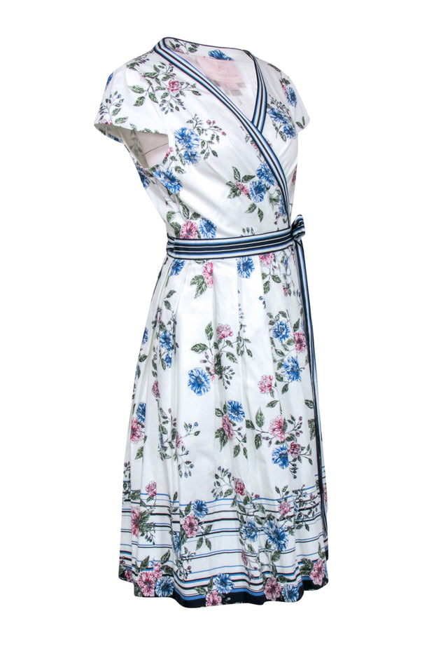 Current Boutique-Gal Meets Glam - White & Navy w/Floral Print a short Sleeve Wrap Dress Sz 14