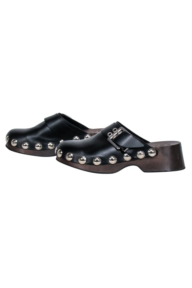 Current Boutique-Ganni - Black Leather Clogs w/ Silver Round Studs Sz 6