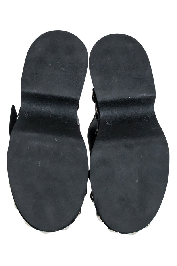 Current Boutique-Ganni - Black Leather Clogs w/ Silver Round Studs Sz 6