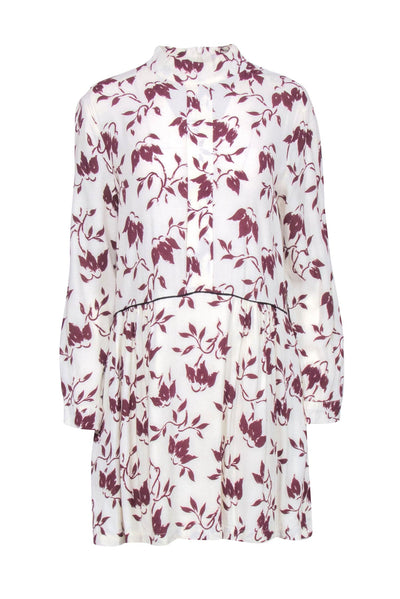 Current Boutique-Ganni - Ivory w/ Maroon Leaf Print Sz L