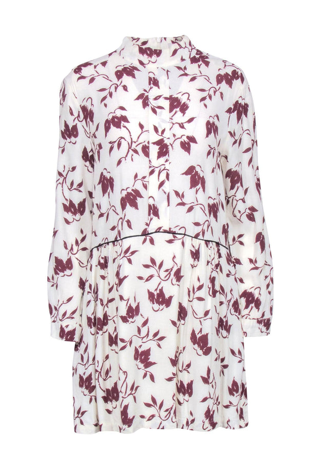 Current Boutique-Ganni - Ivory w/ Maroon Leaf Print Sz L
