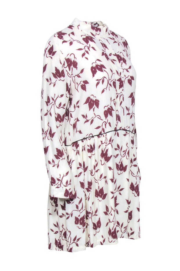 Current Boutique-Ganni - Ivory w/ Maroon Leaf Print Sz L