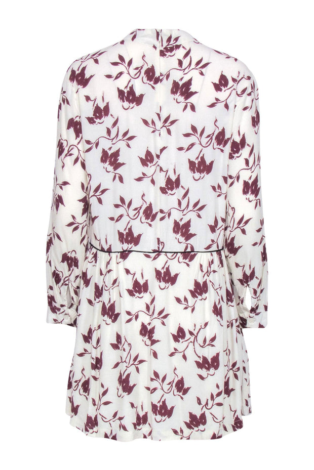 Current Boutique-Ganni - Ivory w/ Maroon Leaf Print Sz L