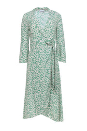 Current Boutique-Ganni - Ivory & Green Print Wrap Dress Sz 4