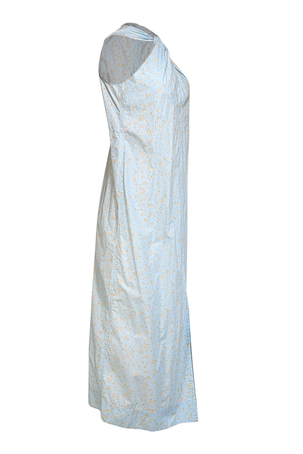 Current Boutique-Ganni - Light Blue & Yellow Floral Print Cotton Twist Yoke Dress Sz 6