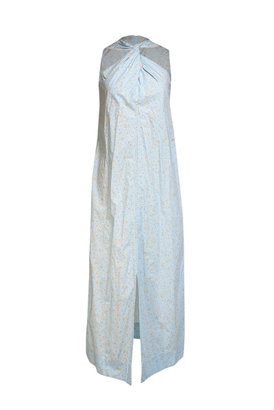 Current Boutique-Ganni - Light Blue & Yellow Floral Print Cotton Twist Yoke Dress Sz 6