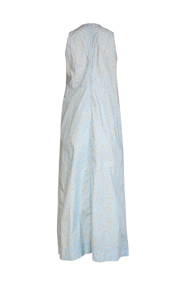 Current Boutique-Ganni - Light Blue & Yellow Floral Print Cotton Twist Yoke Dress Sz 6
