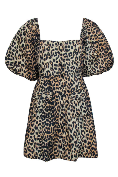 Current Boutique-Ganni - Beige & Black Leopard Print Balloon Sleeve Dress Sz 8