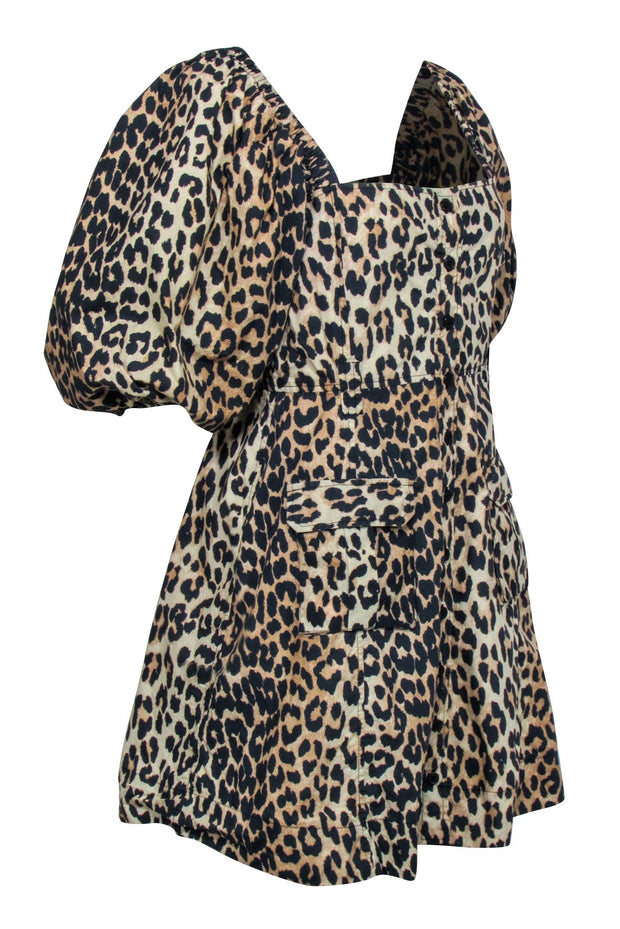 Current Boutique-Ganni - Beige & Black Leopard Print Balloon Sleeve Dress Sz 8