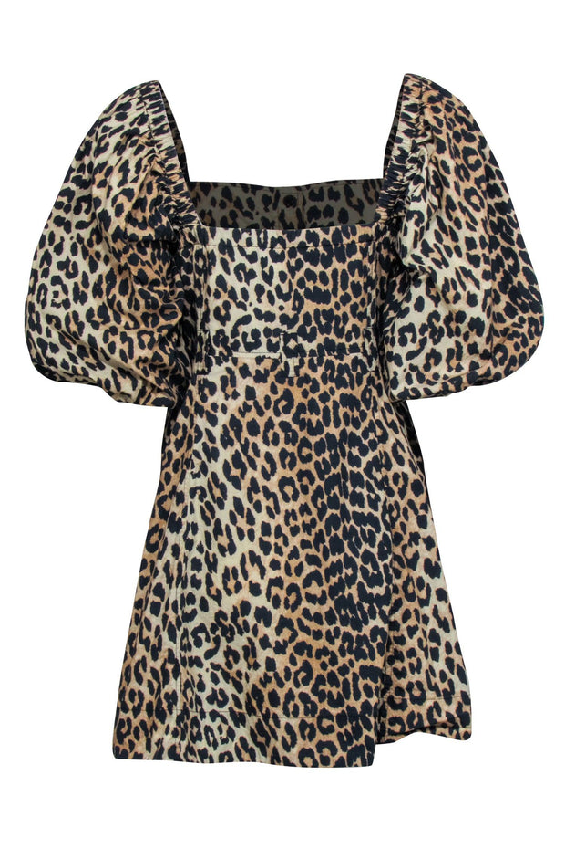 Current Boutique-Ganni - Beige & Black Leopard Print Balloon Sleeve Dress Sz 8