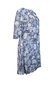 Ganni - Blue & Navy Floral Print Georgette Mini Dress Sz 6 - Current Boutique