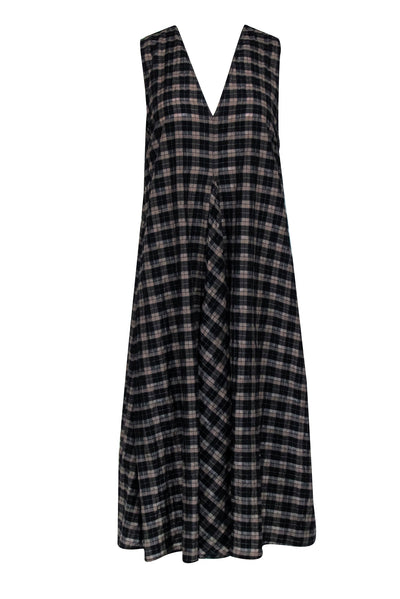 Current Boutique-Ganni - Brown & Black Check Print Seersucker Midi Dress Sz 10