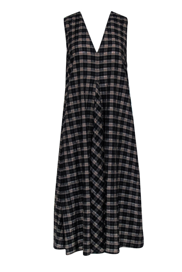 Current Boutique-Ganni - Brown & Black Check Print Seersucker Midi Dress Sz 10