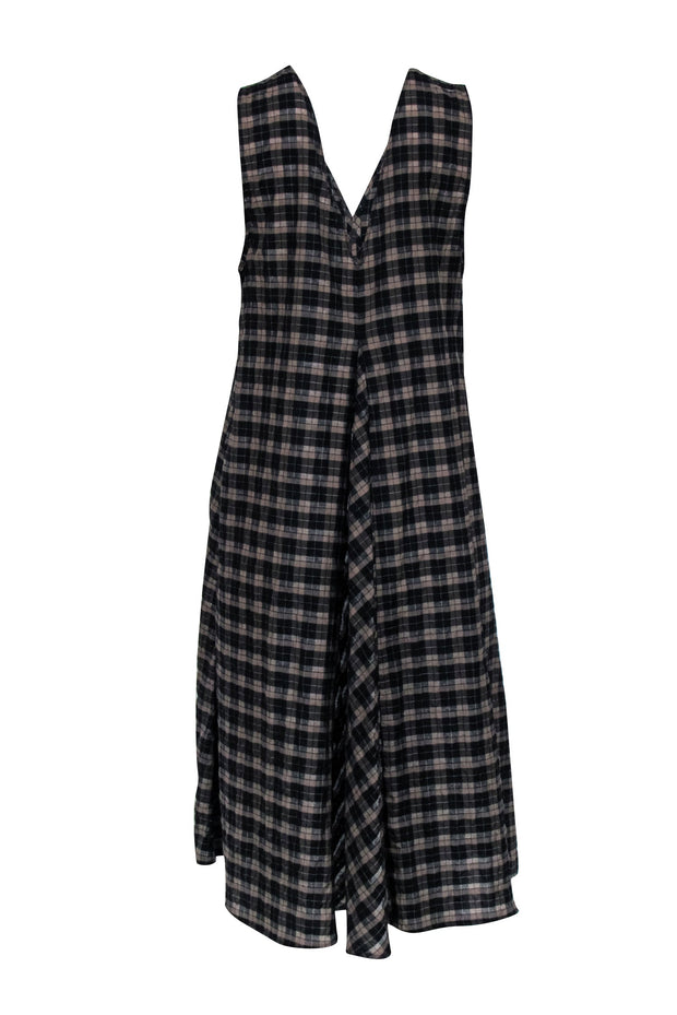 Current Boutique-Ganni - Brown & Black Check Print Seersucker Midi Dress Sz 10