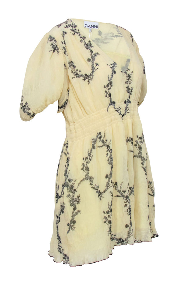 Current Boutique-Ganni - Pale Yellow & Black Print Dress Sz 6