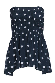 Current Boutique-Ganni - Navy & White Polka Dot Smocked Top Sz 0
