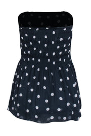 Current Boutique-Ganni - Navy & White Polka Dot Smocked Top Sz 0