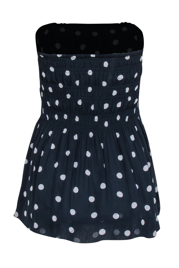 Current Boutique-Ganni - Navy & White Polka Dot Smocked Top Sz 0