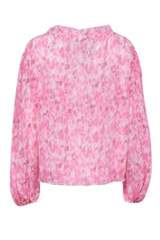 Current Boutique-Ganni - Pink & White Abstract Floral Print Pleated Blouse Sz 14