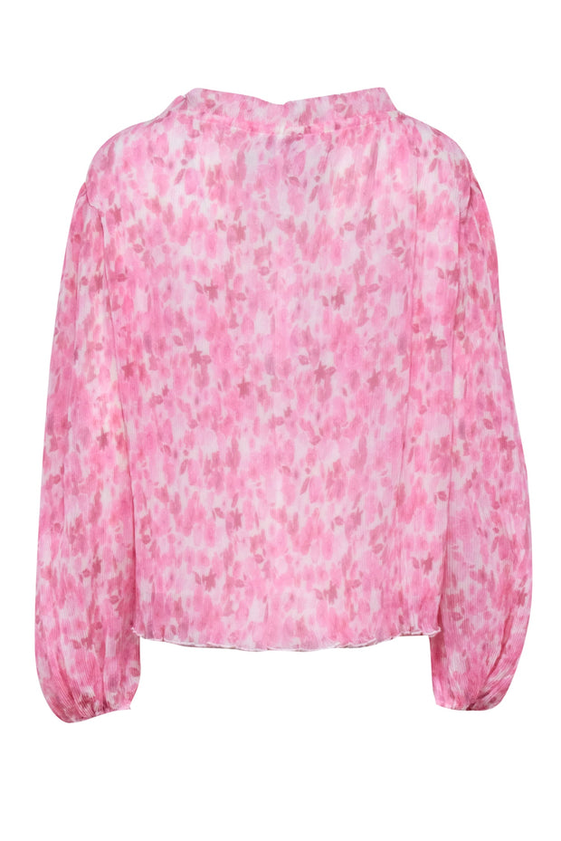 Current Boutique-Ganni - Pink & White Abstract Floral Print Pleated Blouse Sz 14