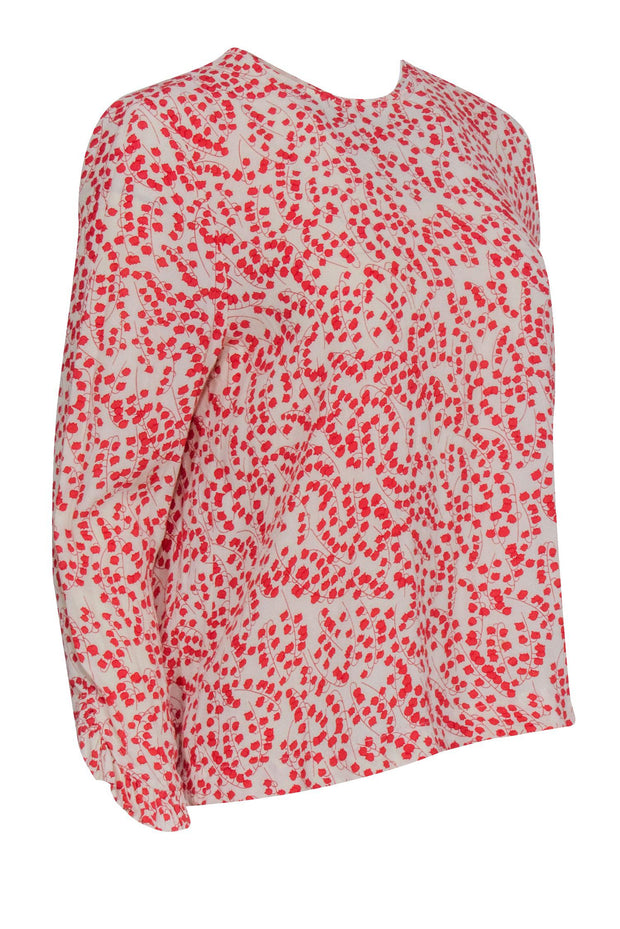 Current Boutique-Ganni - Cream w/ Red Floral Print Long Sleeve Top Sz 4