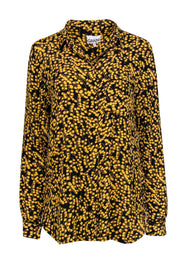 Current Boutique-Ganni - Black w/ Yellow Floral Print Button Front Blouse Sz 6