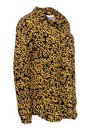 Current Boutique-Ganni - Black w/ Yellow Floral Print Button Front Blouse Sz 6