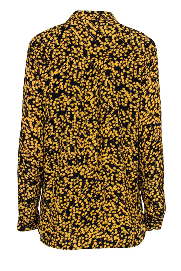 Current Boutique-Ganni - Black w/ Yellow Floral Print Button Front Blouse Sz 6