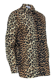 Current Boutique-Ganni - Brown & Black Leopard Print Button Front Shirt Sz 6