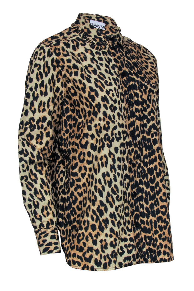 Current Boutique-Ganni - Brown & Black Leopard Print Button Front Shirt Sz 6