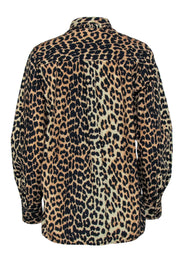 Current Boutique-Ganni - Brown & Black Leopard Print Button Front Shirt Sz 6
