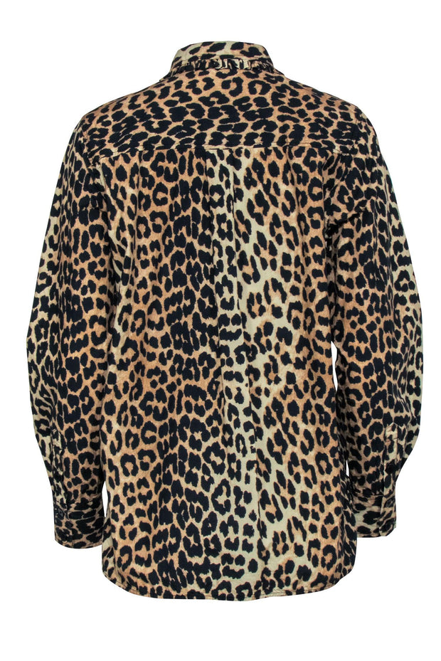 Current Boutique-Ganni - Brown & Black Leopard Print Button Front Shirt Sz 6