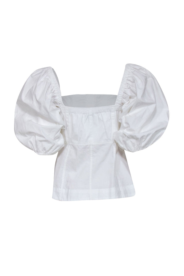 Current Boutique-Ganni - White Poplin Puff-Sleeve Top Sz 6