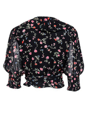 Current Boutique-Ganni - Black w/ Multicolor Floral Print Cropped Wrap Top Sz 8