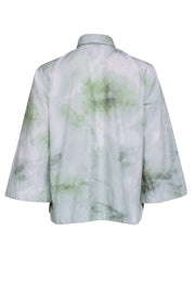 Current Boutique-Ganni - Green & Cream Tie Dye Quarter Button Front Shirt Sz 2