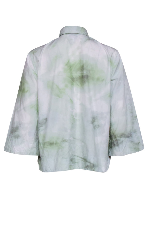 Current Boutique-Ganni - Green & Cream Tie Dye Quarter Button Front Shirt Sz 2