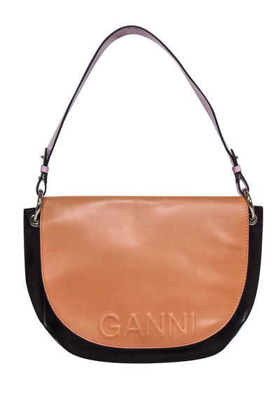 Current Boutique-Ganni - Tan, Maroon, & Pink Shoulder Bag