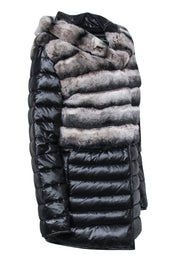 Current Boutique-Garshi - Black Puffer Coat w/ Detachable Hood & Rabbit Fur Trim Sz XS