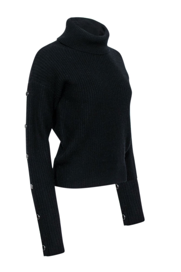 Current Boutique-Generation Love - Black Wool & Cashmere Blend Turtleneck w/ Buttoned Sleeves Sz S