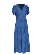 Current Boutique-Gerard Darel -Blue Satin Short Sleeve Maxi Dress Sz 6