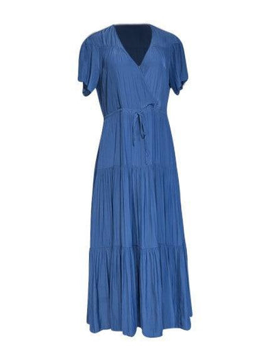 Current Boutique-Gerard Darel -Blue Satin Short Sleeve Maxi Dress Sz 6