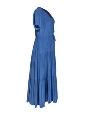 Current Boutique-Gerard Darel -Blue Satin Short Sleeve Maxi Dress Sz 6