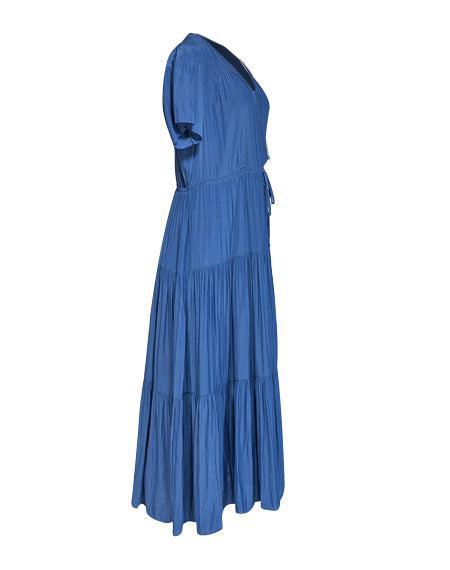 Current Boutique-Gerard Darel -Blue Satin Short Sleeve Maxi Dress Sz 6